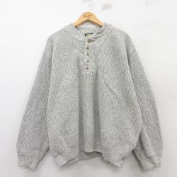 XL★古着 カベラス 長袖 セーター メンズ 90年代 90s 無地 ヘンリーネック USA製 薄グレー 【spe】 25feb28 中古 ニット トップス