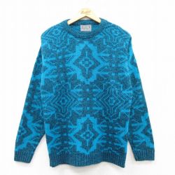 M★古着 ルティグレ 長袖 セーター メンズ 80年代 80s アクリル クルーネック USA製 青緑系他 25feb28 中古 ニット トップス