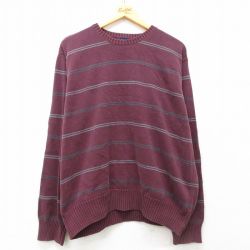 【50%OFF】XL★古着 アロー 長袖 セーター メンズ コットン クルーネック エンジ他 ボーダー 25mar01 中古 ニット トップス