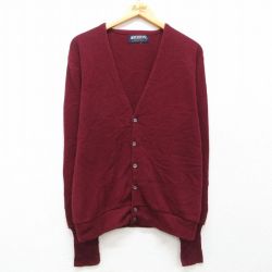 M★古着 ピューリタン 長袖 ニット カーディガン メンズ 80年代 80s 無地 アクリル USA製 エンジ 25mar01 中古 トップス