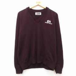 【50%OFF】L★古着 長袖 セーター メンズ 90年代 90s GABRIEL RICHARD アクリル Vネック USA製 エンジ 25mar01 中古 ニット トップス