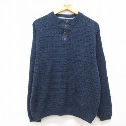 L★古着 長袖 セーター メンズ ヘンリーネック 紺 ネイビー 25mar01 中古 ニット トップス