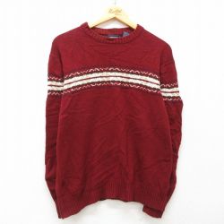 M★古着 長袖 セーター メンズ 90年代 90s アクリル クルーネック 赤 レッド 25mar01 中古 ニット トップス