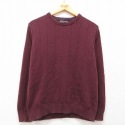 M★古着 長袖 セーター メンズ 無地 コットン クルーネック エンジ 25mar01 中古 ニット トップス