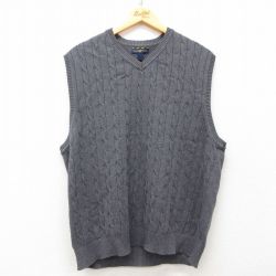 L★古着 ケーブル ニット ベスト メンズ コットン Vネック グレー 25mar01 中古 トップス
