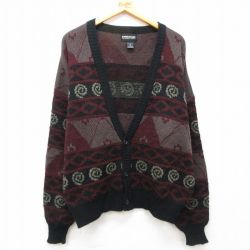 XL★古着 長袖 ニット カーディガン メンズ 90年代 90s アクリル 黒他 ブラック 【spe】 25mar01 中古 トップス