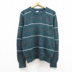 【50%OFF】L★古着 長袖 セーター メンズ 90年代 90s クルーネック 青緑 25mar01 中古 ニット トップス