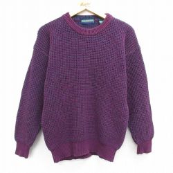 【50%OFF】M★古着 長袖 セーター メンズ 90年代 90s クルーネック 紫 パープル 25mar01 中古 ニット トップス