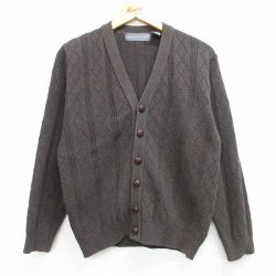 M★古着 長袖 ニット カーディガン メンズ 茶 ブラウン 25mar01 中古 トップス