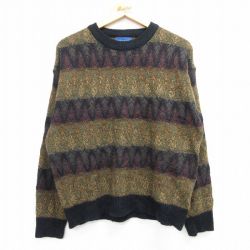 L★古着 タウンクラフト 長袖 セーター メンズ 90年代 90s アクリル クルーネック 緑系 グリーン 25mar01 中古 ニット トップス
