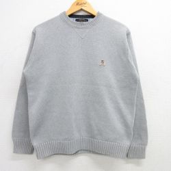 【20%OFF】L★古着 トミーヒルフィガー TOMMY HILFIGER 長袖 ブランド セーター メンズ 90年代 90s ワンポイントロゴ コットン クルーネック グレー 25mar01 中古 ニット トップス