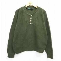 XL★古着 長袖 セーター メンズ 00年代 00s アクリル ヘンリーネック 緑 グリーン 25mar01 中古 ニット トップス
