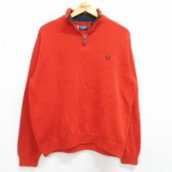 L★古着 チャップス 長袖 ハーフジップ セーター メンズ 00年代 00s ワンポイントロゴ コットン オレンジ 25mar01 中古 ニット トップス