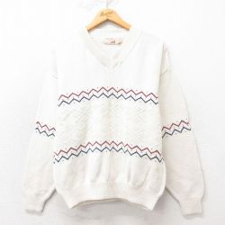 【50%OFF】M★古着 ザフォックスコレクション THE FOX COLLECTION 長袖 セーター 80年代 80s コットン クルーネック USA製 生成り 25mar01 中古 メンズ ニット トップス