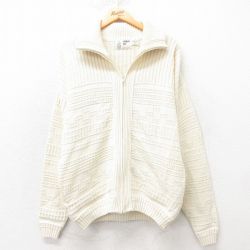 L★古着 ロンドンフォグ 長袖 フルジップ ニット カーディガン メンズ 90年代 90s アクリル USA製 生成り 25mar01 中古 トップス