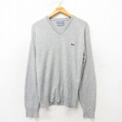 M★古着 ルティグレ 長袖 セーター メンズ 90年代 90s ワンポイントロゴ アクリル Vネック USA製 グレー 25mar01 中古 ニット トップス