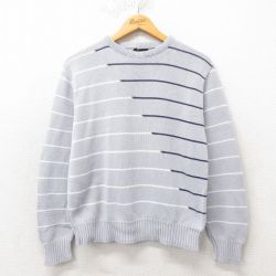 S★古着 ジャンセン 長袖 セーター メンズ 90年代 90s クルーネック USA製 グレー ボーダー 25mar01 中古 ニット トップス
