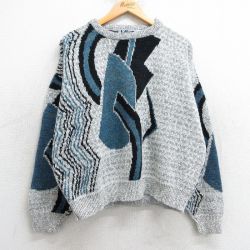 L★古着 長袖 セーター メンズ 90年代 90s クルーネック USA製 薄グレー系 25mar05 中古 ニット トップス