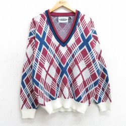 M★古着 長袖 セーター メンズ 90年代 90s アクリル Vネック エンジ系他 25mar05 中古 ニット トップス