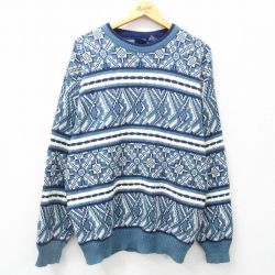 L★古着 長袖 セーター メンズ 00年代 00s アクリル クルーネック 紺他 ネイビー 25mar06 中古 ニット トップス