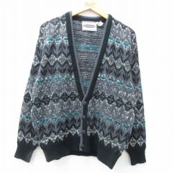 L★古着 長袖 ニット カーディガン メンズ 00年代 00s アクリル グレー他 25mar06 中古 トップス