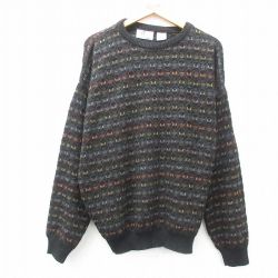 XL★古着 FARAH 長袖 セーター メンズ アクリル クルーネック 黒他 ブラック 25mar06 中古 ニット トップス