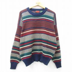 【50%OFF】XL★古着 長袖 セーター メンズ アクリル クルーネック 紺他 ネイビー 25mar06 中古 ニット トップス