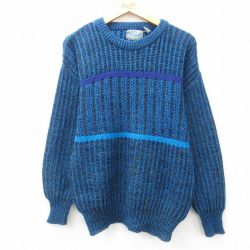M★古着 長袖 セーター メンズ 90年代 90s アクリル クルーネック 青他 ブルー 25mar06 中古 ニット トップス