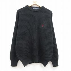 【50%OFF】L★古着 ノーティカ NAUTICA 長袖 ブランド セーター メンズ 90年代 90s ワンポイントロゴ コットン クルーネック 黒 ブラック 25mar06 中古 ニット トップス