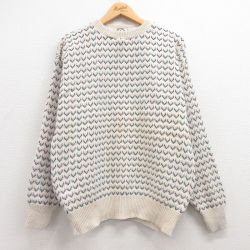 【20%OFF】L★古着 シアーズ 長袖 セーター メンズ 90年代 90s クルーネック USA製 生成り 25mar06 中古 ニット トップス