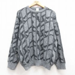 【50%OFF】XL★古着 長袖 セーター メンズ アクリル クルーネック グレー 25mar06 中古 ニット トップス