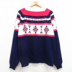 XL★古着 JCペニー 長袖 ノルディック セーター メンズ 80年代 80s ラグラン アクリル モックネック ハイネック 白他 ホワイト 25mar06 中古 ニット トップス