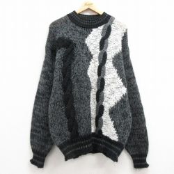【20%OFF】XL★古着 長袖 ケーブル セーター メンズ 90年代 90s アクリル モックネック ハイネック グレー他 25mar06 中古 ニット トップス