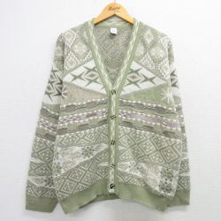 L★古着 長袖 ニット カーディガン メンズ 90年代 90s アクリル 緑系他 グリーン 25mar07 中古 トップス