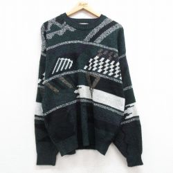 L★古着 長袖 セーター メンズ 00年代 00s アクリル クルーネック 緑他 グリーン 25mar07 中古 ニット トップス