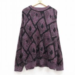 XL★古着 長袖 セーター メンズ 90年代 90s アクリル クルーネック USA製 紫他 パープル 25mar07 中古 ニット トップス