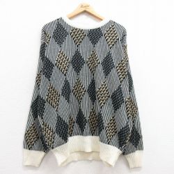 【50%OFF】XL★古着 長袖 セーター メンズ 00年代 00s アクリル クルーネック 黒他 ブラック 25mar07 中古 ニット トップス