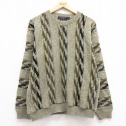 M★古着 長袖 セーター メンズ 90年代 90s アクリル クルーネック USA製 ベージュ系他 カーキ 25mar07 中古 ニット トップス