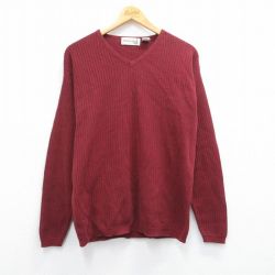 S★古着 長袖 セーター メンズ 00年代 00s コットン Vネック エンジ 25mar07 中古 ニット トップス
