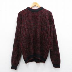 L★古着 長袖 セーター メンズ 90年代 90s アクリル クルーネック 黒他 ブラック 25mar07 中古 ニット トップス