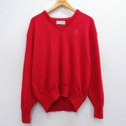 【50%OFF】L★古着 IZOD 長袖 セーター メンズ 90年代 90s ワンポイントロゴ アクリル Vネック USA製 赤 レッド 25mar07 中古 ニット トップス