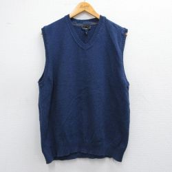 L★古着 ニット ベスト メンズ コットン Vネック 青 ブルー 25mar07 中古 トップス