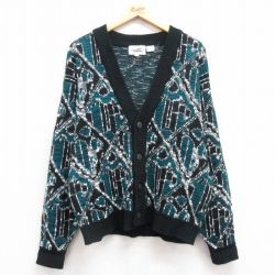 【20%OFF】L★古着 長袖 ニット カーディガン メンズ 00年代 00s 緑他 グリーン 25mar08 中古 トップス