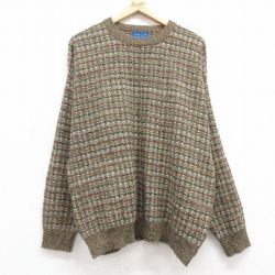 【20%OFF】XL★古着 タウンクラフト 長袖 セーター メンズ 90年代 90s クルーネック ベージュ他 カーキ 25mar08 中古 ニット トップス