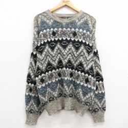 【50%OFF】L★古着 STEFAND 長袖 セーター メンズ 90年代 90s クルーネック ベージュ他 カーキ 25mar08 中古 ニット トップス