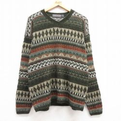 M★古着 長袖 セーター メンズ 90年代 90s アクリル Vネック USA製 緑他 グリーン 25mar08 中古 ニット トップス