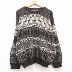 XL★古着 長袖 セーター メンズ 90年代 90s アクリル クルーネック USA製 茶他 ブラウン 【spe】 25mar08 中古 ニット トップス