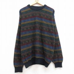 M★古着 ジャンセン 長袖 セーター メンズ 00年代 00s アクリル クルーネック 紺 ネイビー 25mar08 中古 ニット トップス