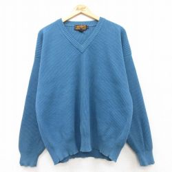 【20%OFF】XL★古着 エディーバウアー 長袖 セーター メンズ 90年代 90s 無地 コットン Vネック 紺 ネイビー 25mar10 中古 ニット トップス