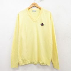 L★古着 IZOD 長袖 セーター メンズ 90年代 90s ワンポイントロゴ Vネック 黄 イエロー 25mar10 中古 ニット トップス
